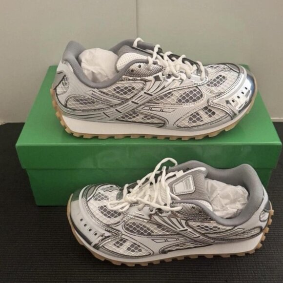 bottega veneta white and silver shoes